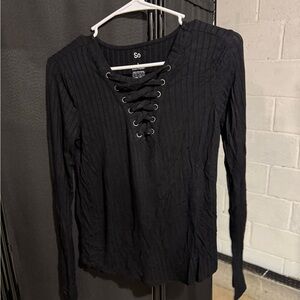 SO Women's Black Long Sleeve Lace-Up Tee